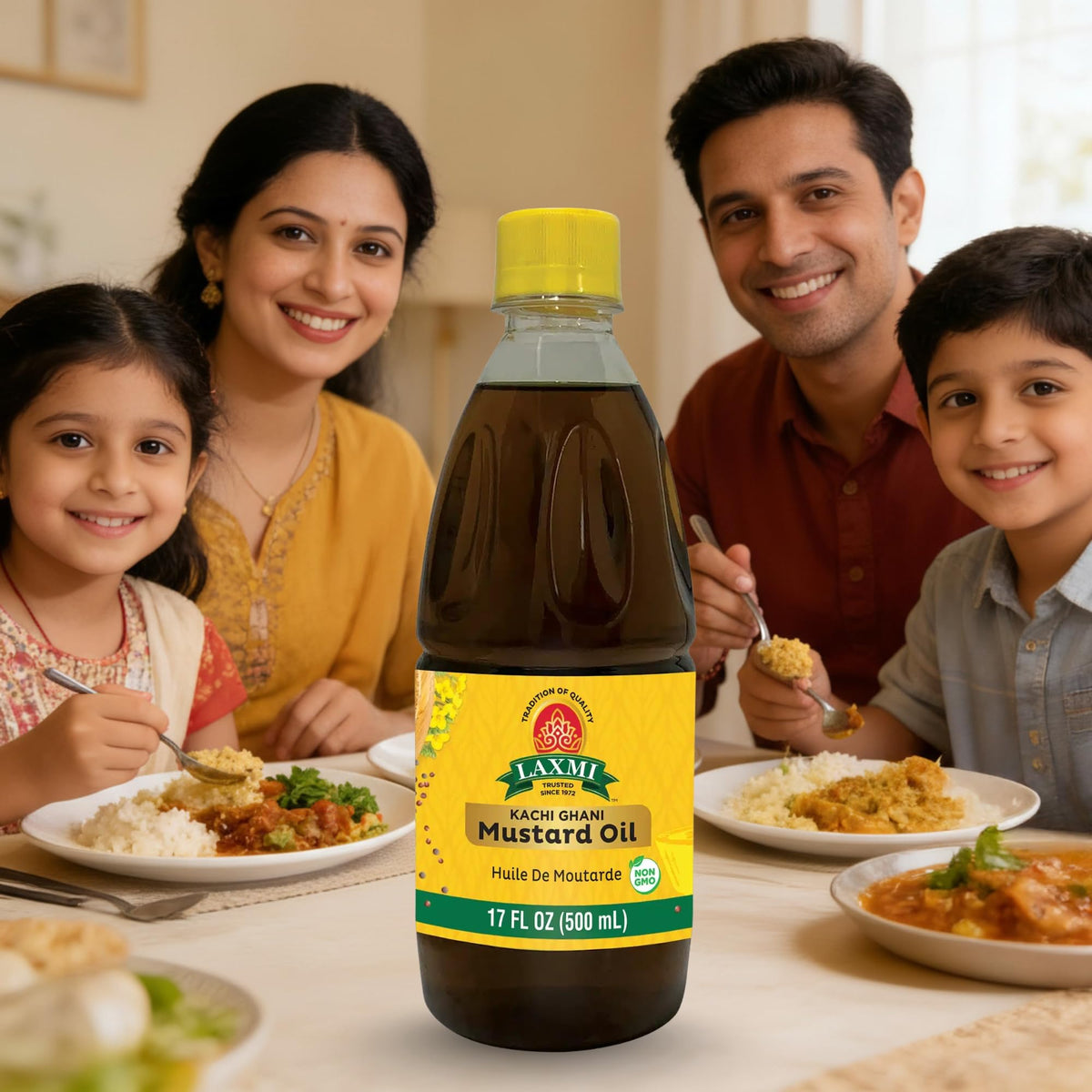 LAXMI Mustard Oil – 17 oz – Natural, Unrefined, Non-GMO, Cold Pressed - Made from Pure Mustard Seeds - Versatile for Cooking and Traditional Use