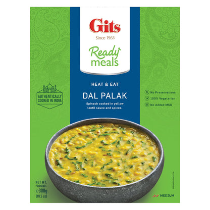 Gits Dal Palak - (Spinach Lentils - Indian Yellow Lentils cooked with fresh Spinach) Ready to eat Entree | 52.5 Oz (5 packs X10.5 Oz each).