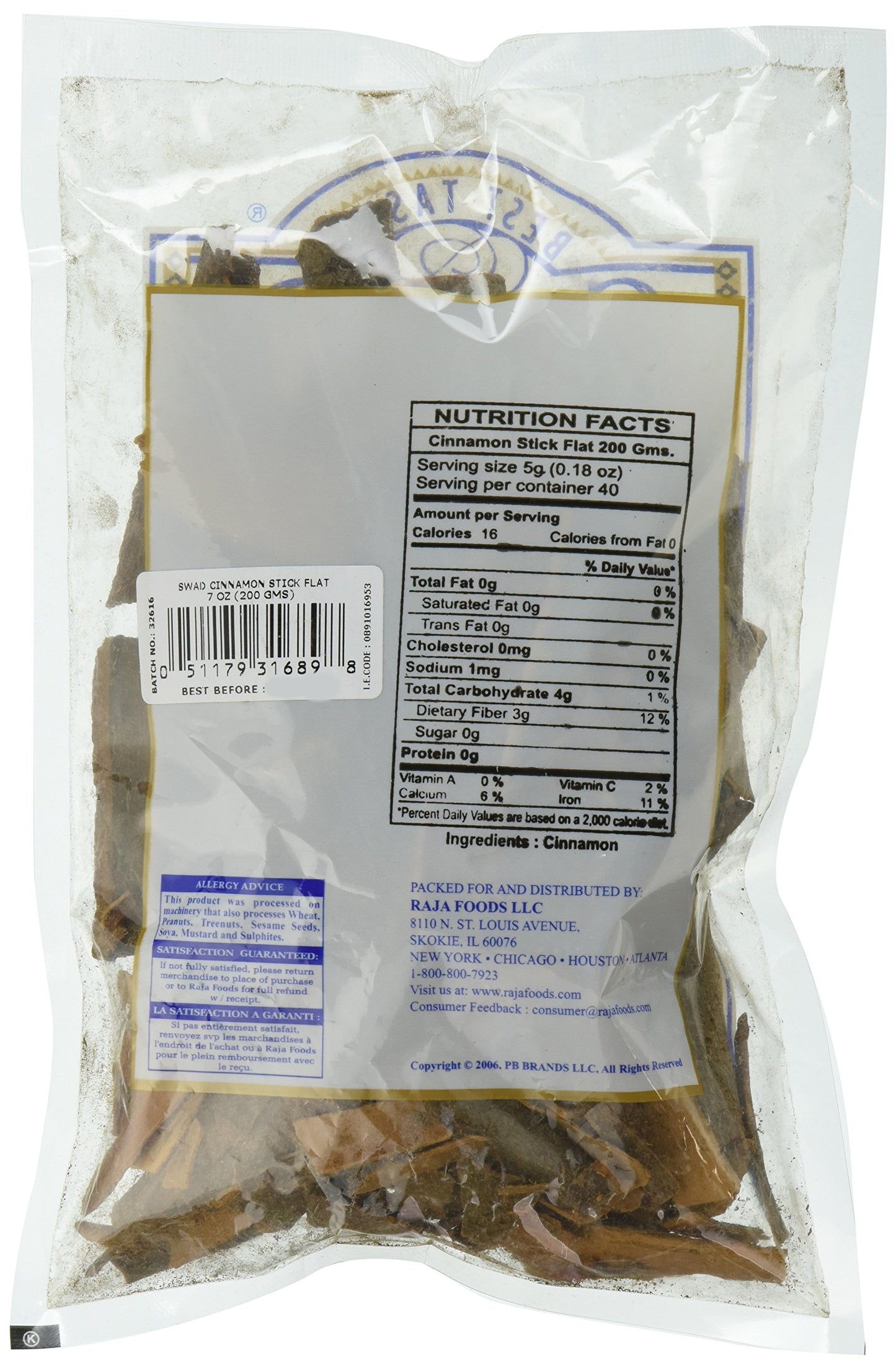 Swad Cinnamon Flat 7 Oz - Food / Masala / Dal