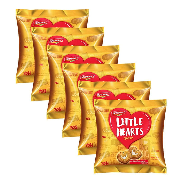 Britannia Little Hearts Biscuits 2.6oz (75g) - Biscuit de Patits Coeurs - Soft and Delicious Biscuits - Kids Favorite Cookies - Suitable for Vegetarians (Pack of 6)