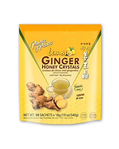 Prince of Peace Instant Lemon Ginger Honey Crystals, 30 Sachets Instant Hot or Cold Beverage Easy to Brew Ginger and Honey Crystals