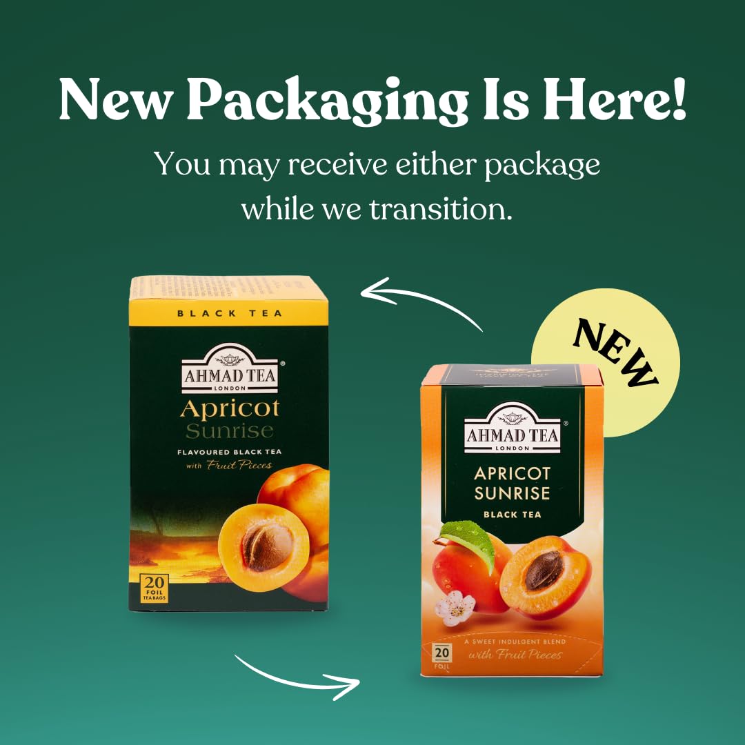 Ahmad Tea Black Tea, Apricot Sunrise Teabags, 20 ct (Pack of 6) - Caffeinated & Sugar-Free