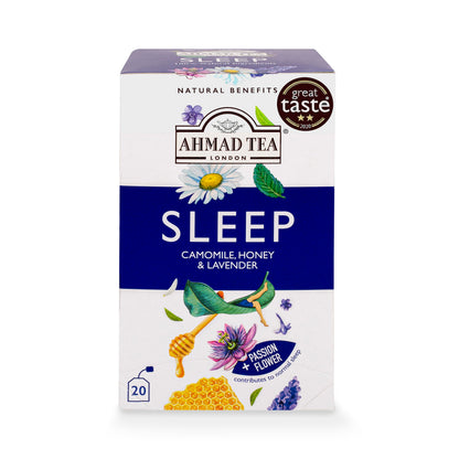Ahmad Tea Herbal Tea, Camomile, Honey, & Lavender 'Sleep' Natural Benefits Teabags, 20 ct (Pack of 6) - Decaffeinated & Sugar-Free
