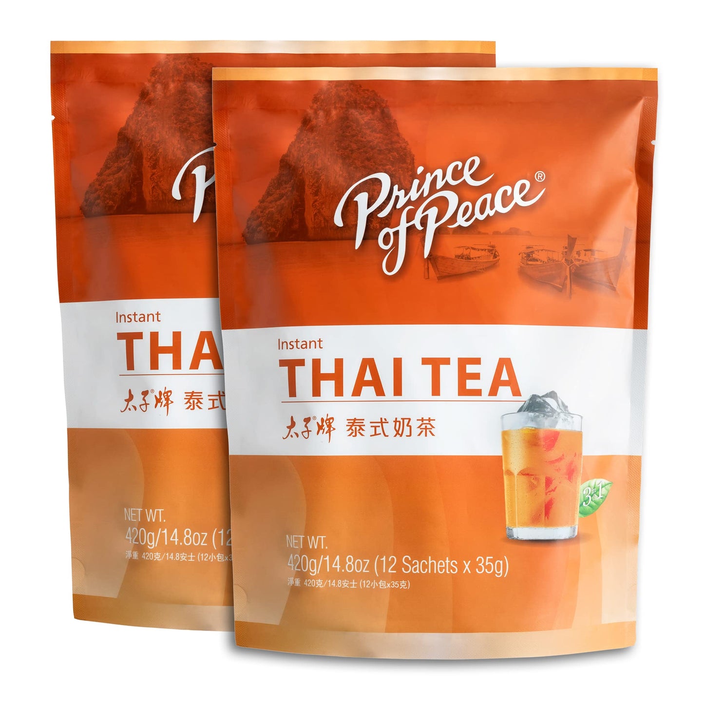 Prince of Peace 3 in 1 Instant Thai Tea Beverage, 24 Sachets Value Size Instant Hot or Cold Beverage Easy to Brew Made with Authentic Thai Tea Recipe, Rich and Creamy Taste Just Add Water