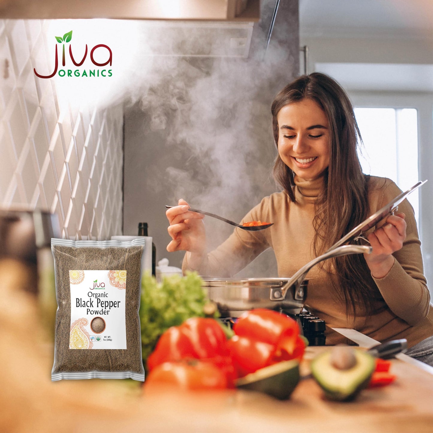 Jiva Organics Black Pepper Powder Ground (Table Grind) 7 Ounce