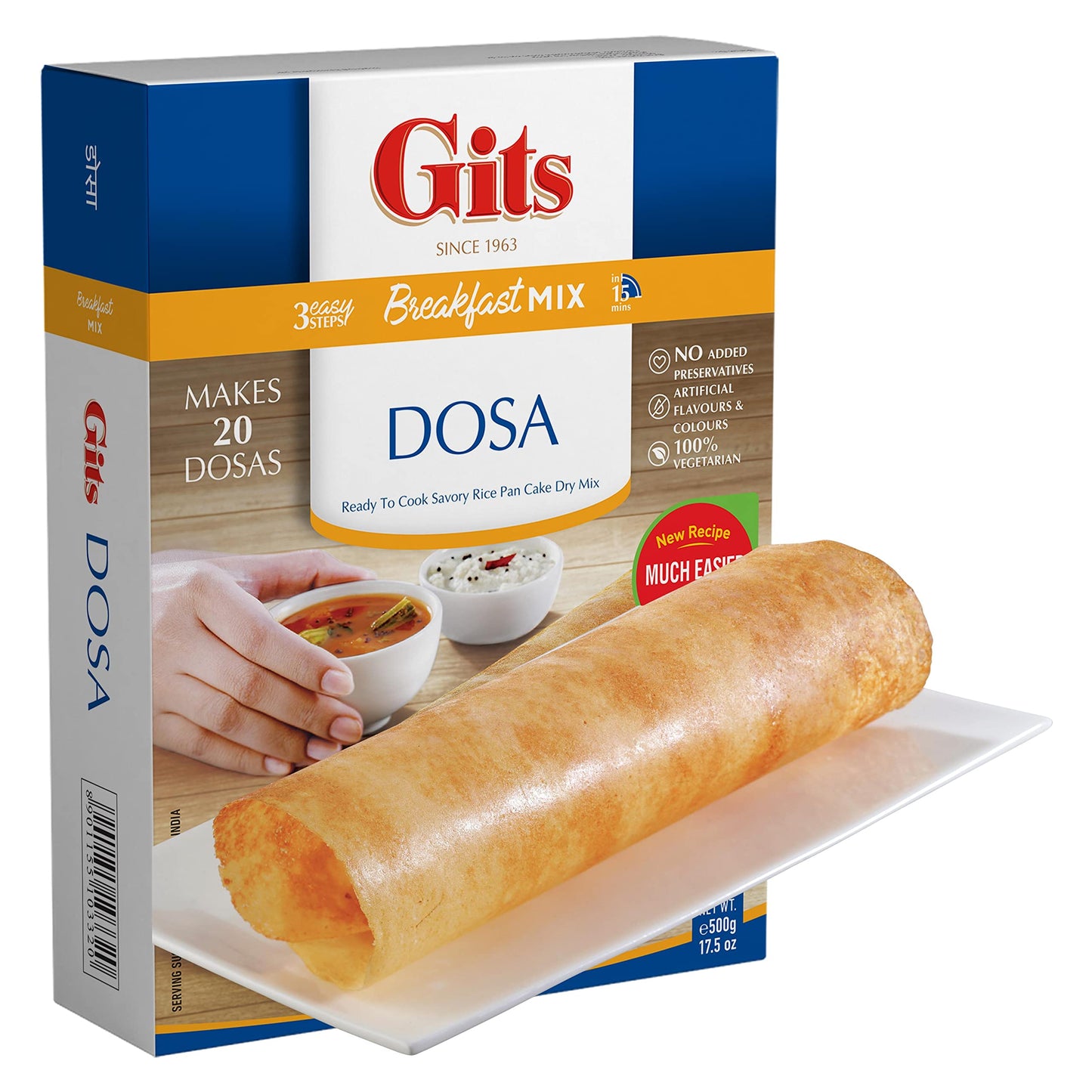 Gits Rice Dosa Instant mix 87.5 Oz (Pack of 5X17.5 Oz each) || Ready to Cook Indian Breakfast, Snack Meal | 100% Vegetarian, No Artificial Colors, Flavors, Preservatives.