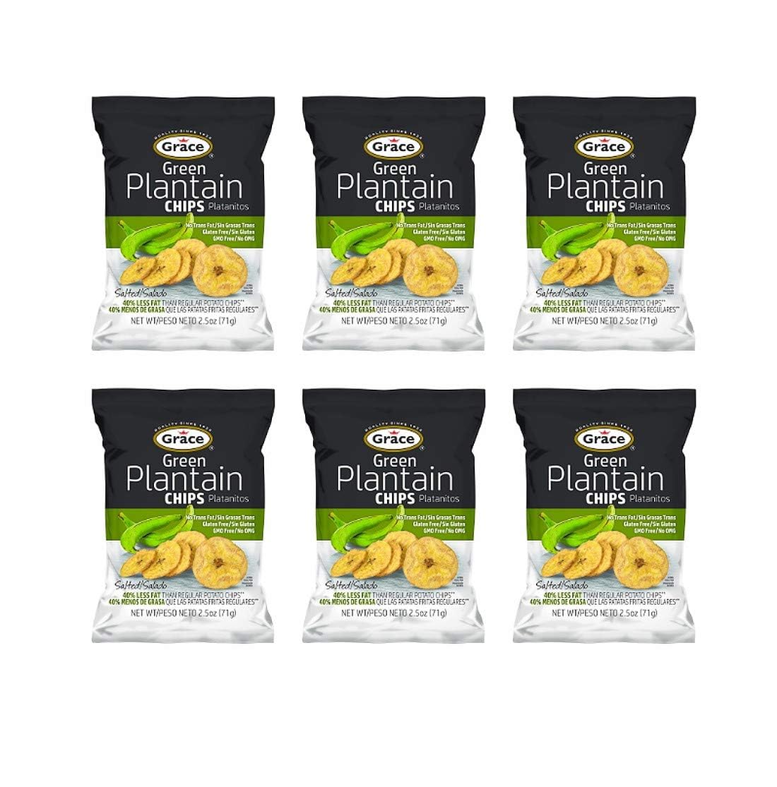 Grace Salted Green Plantain Chips 2.5oz - Platanitos, Non-GMO, Gluten Free, No Trans Fat (6 Packs)