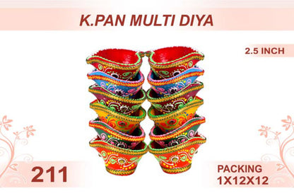 K. Pan Multi Diya 12pc 2.5inch #211 - Diwali Clay Diya