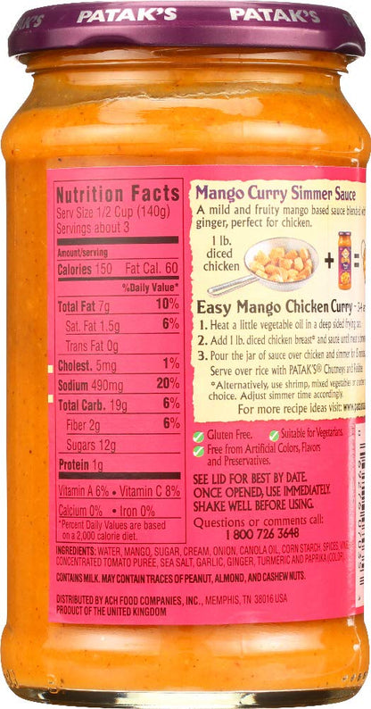 Patak's Mango Curry Simmer Sauce, 15 Fl Oz