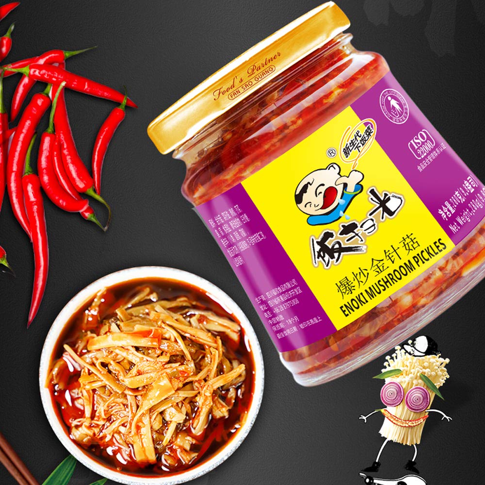 Fan Sao Guang Enoki Mushroom Pickles Chili Sauce Hot Chili Oil of Sichuan Cuisine Taste Chili Crisp Spicy Delicious Perfect for Everything (9.8 Oz)