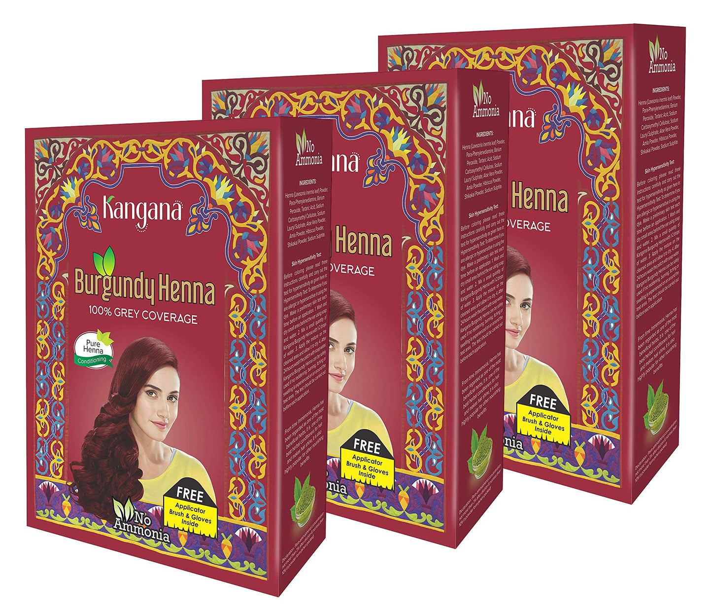 Burgundy Henna Powder for 100% Grey Coverage Natural Henna Powder for Hair Dye/Color 5 pouches each- Total 150g (5.29 Oz) - Pack Of 3