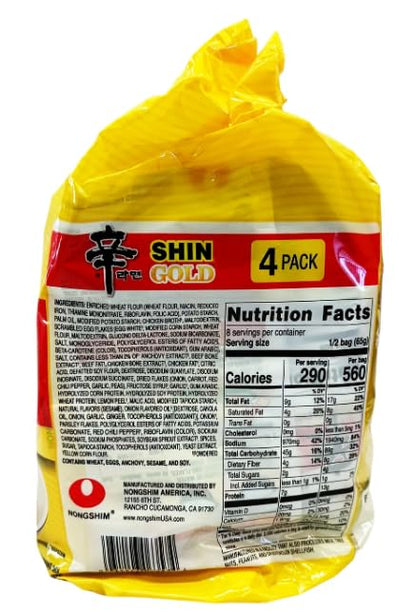 Nongshim Premium Shin Gold with Chicken Broth (4.58oz, Pack of 4), Set of 2 - Total 8 Pack