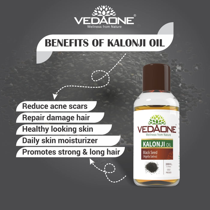 Vedaone USDA Organic Kalonji | Nigella Sativa Black Cumin Seed Oil for Hair Growth - 200ml | Ayurvedic Formula