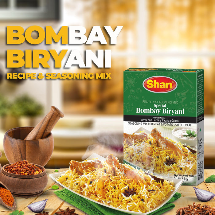 Shan - Bombay Biryani Seasoning Mix (60g) - Spice Packets for Spicy Meat Pilaf (Pack of 3)