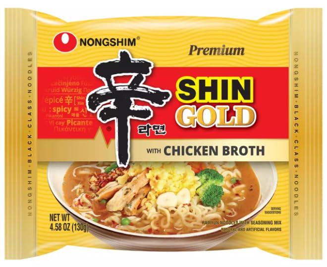 Nongshim Premium Shin Gold with Chicken Broth (4.58oz, Pack of 4), Set of 2 - Total 8 Pack