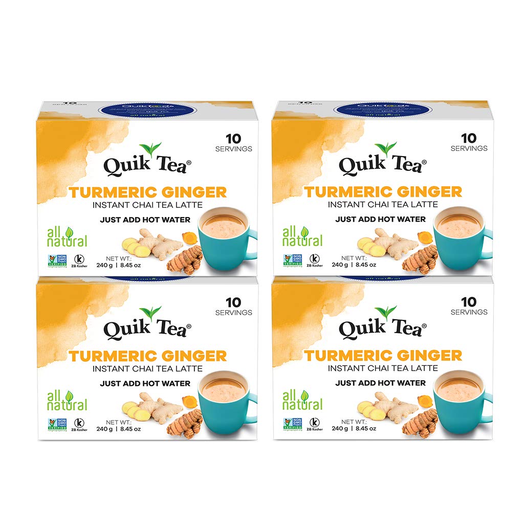 QuikTea Chai Tea Latte, Tumeric Ginger, 34 Oz, 10 count (Pack of 4)
