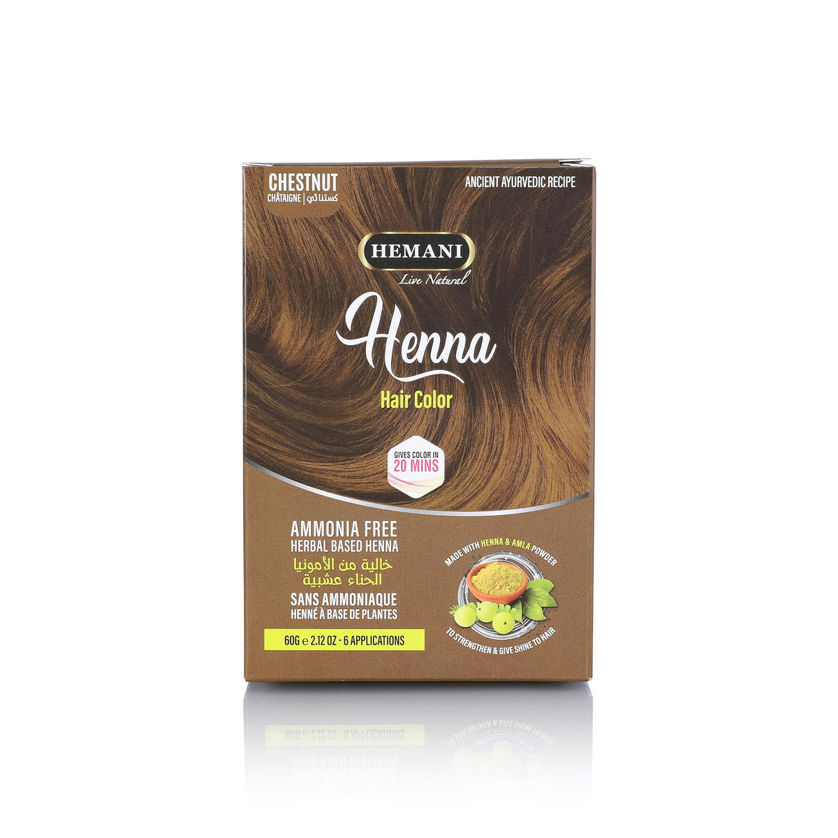 HEMANI Hair Henna Color 2.12 OZ (60g) 6 Applications, Colors in 20 Minutes - Ammonia Free - Herbal Based Henna (Chestnut)