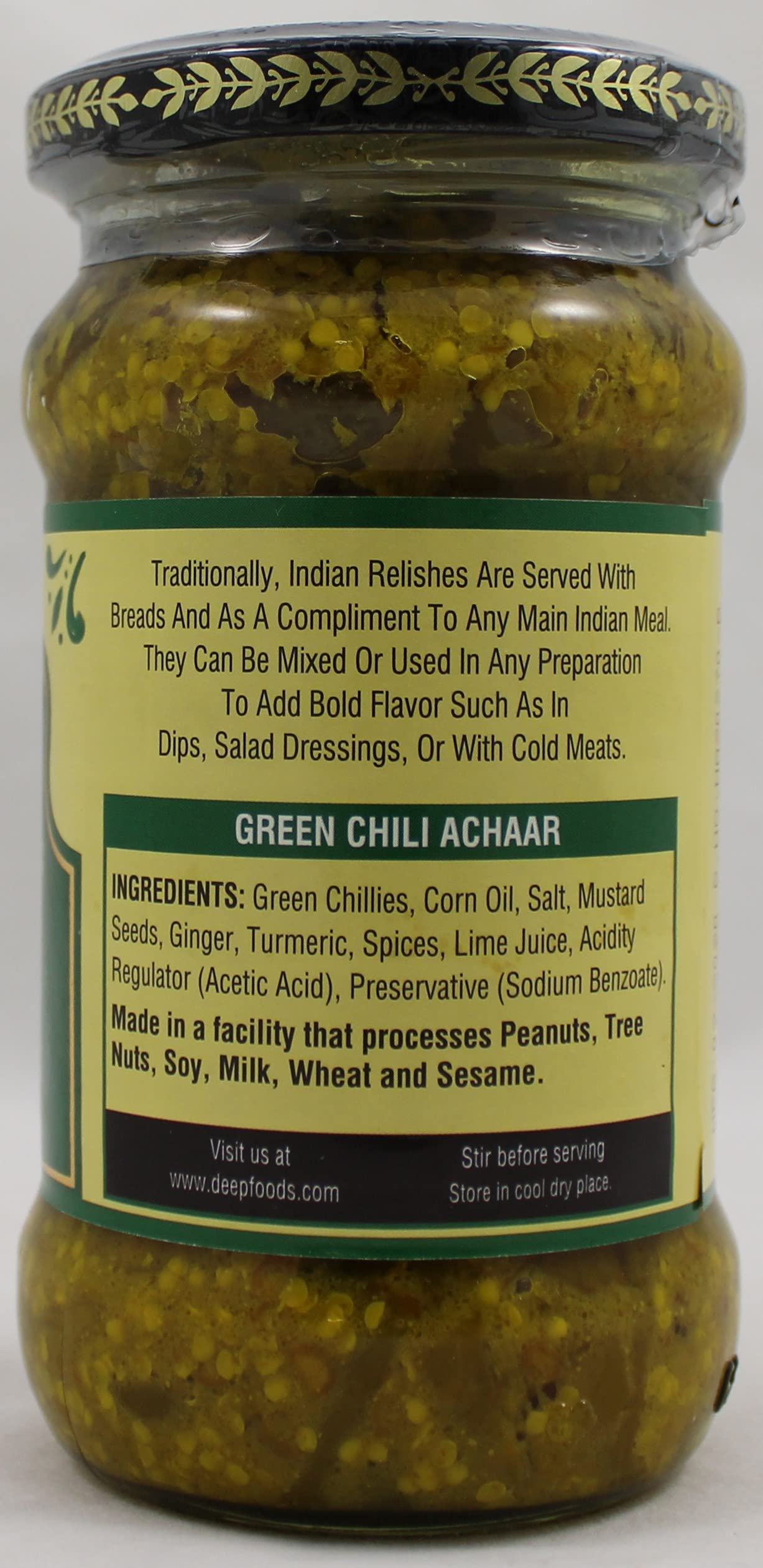 Deep Authentic Indian Spice Mix Blend Green Chilli Pickle - 10 Oz | Ready to Use Rich Aroma and Taste of Achar | Mango, Fenugreek, Mustard, Asafoetida | Vegetarian | No Artificial Colours