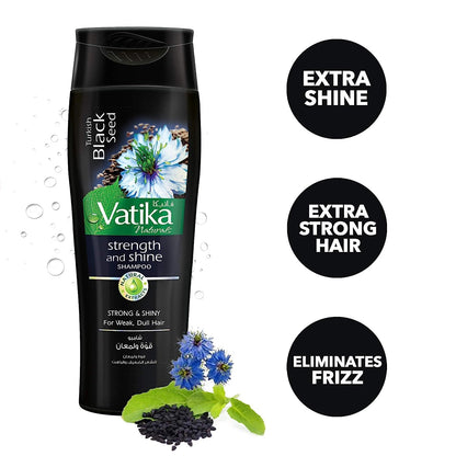 Vatika Naturals Dabur Shampoo - Nourishes and Rejuvenates Your Natural Hair - Strengthening and Moisturizing Cleanser for Frizzy Hair, Damaged Hair and All Hair Types (360ml Bottle) (black seed)