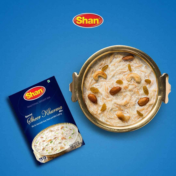 Shan Special Sheer Khurma Traditional Dessert Mix 5.29 oz (150g) - Powder for Vermicelli, Nuts, Raisin and Milk Pudding - Suitable for Vegetarians - Airtight Bag in a Box (Pack of 4)