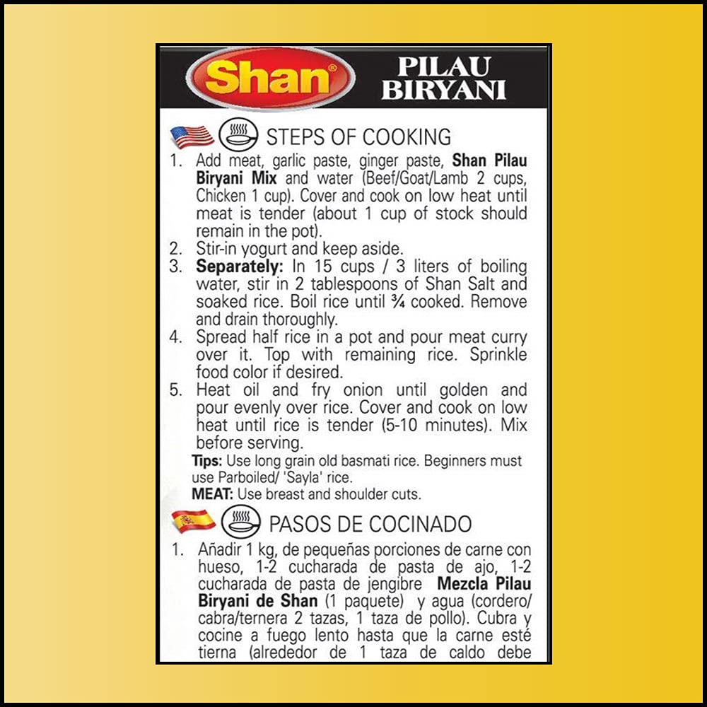 Shan - Pilau Biryani Seasoning Mix (50g) - Spice Packets for Mughal Style Meat Pilaf (Pack of 4)