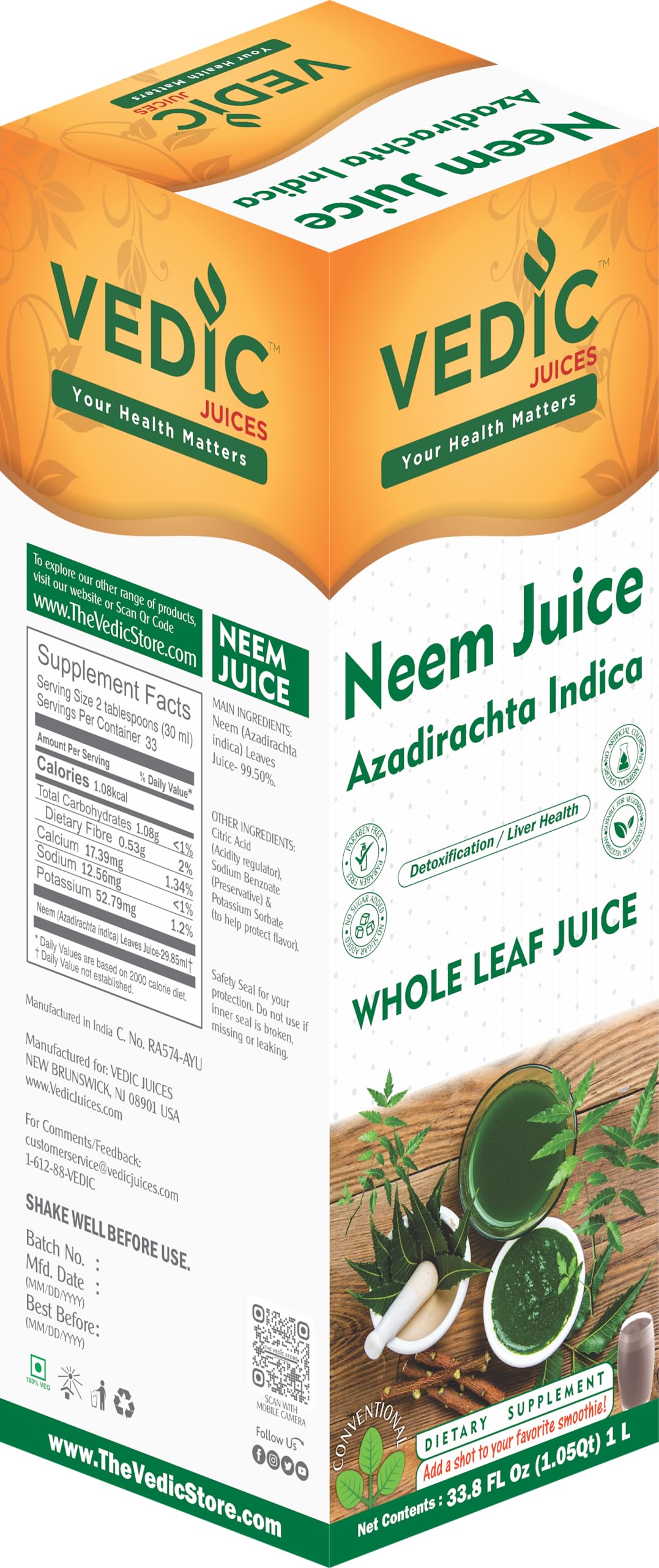 Vedic Neem Juice - (Pack of 1) - 33.8oz, Ideal for Daily Use