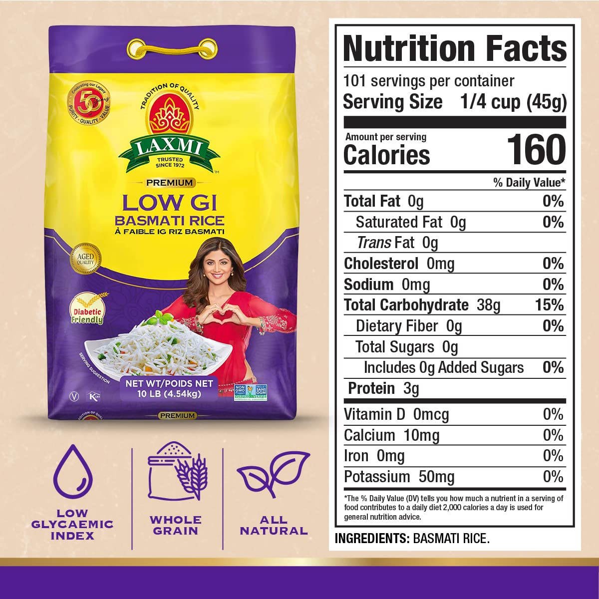 Laxmi Lower G I Value Basmati Rice 10 lbs - Basmati Rice