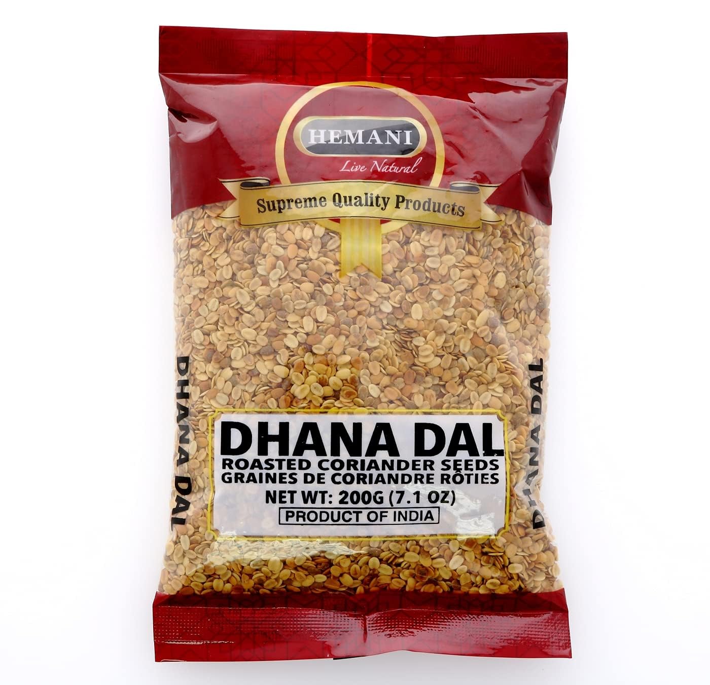 HEMANI Dhana Dal - Roasted Coriander Seeds - 200g (7.1 oz) - All Natural - Vegan - No Colors - Gluten Free Ingredients - NON-GMO - Indian Spice