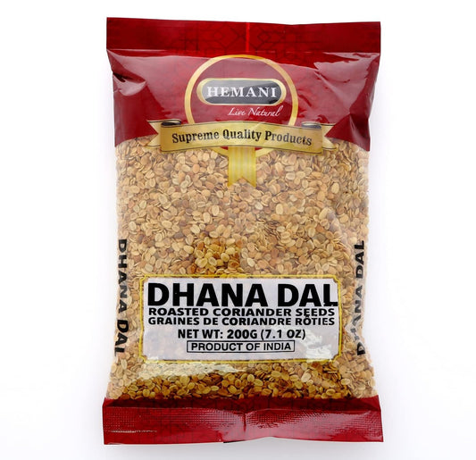 HEMANI Dhana Dal - Roasted Coriander Seeds - 200g (7.1 oz) - All Natural - Vegan - No Colors - Gluten Free Ingredients - NON-GMO - Indian Spice