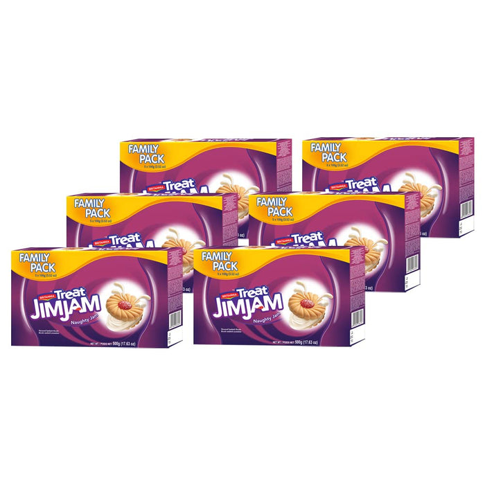 Britannia Treat Naughty Jim Jam Sandwich Biscuits 17.62oz (500g) - Breakfast & Tea Time Snacks - Delicious Grocery Cookies - Suitable for Vegetarians (Pack of 6)