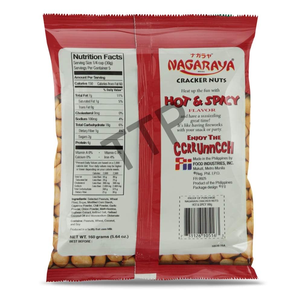 Nagaraya Cracker Nuts Hot n Spicy 5.64 Ounce Packages, Pack of 6