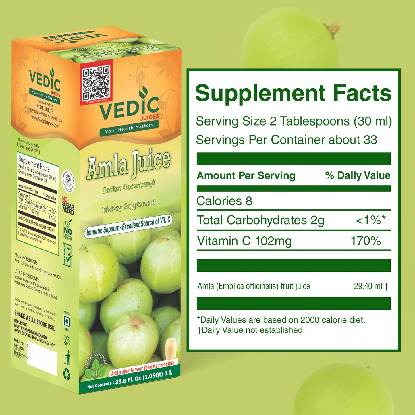 Vedic Amla Juice | Immune Support - Excellent Source of Vitamin C 1L