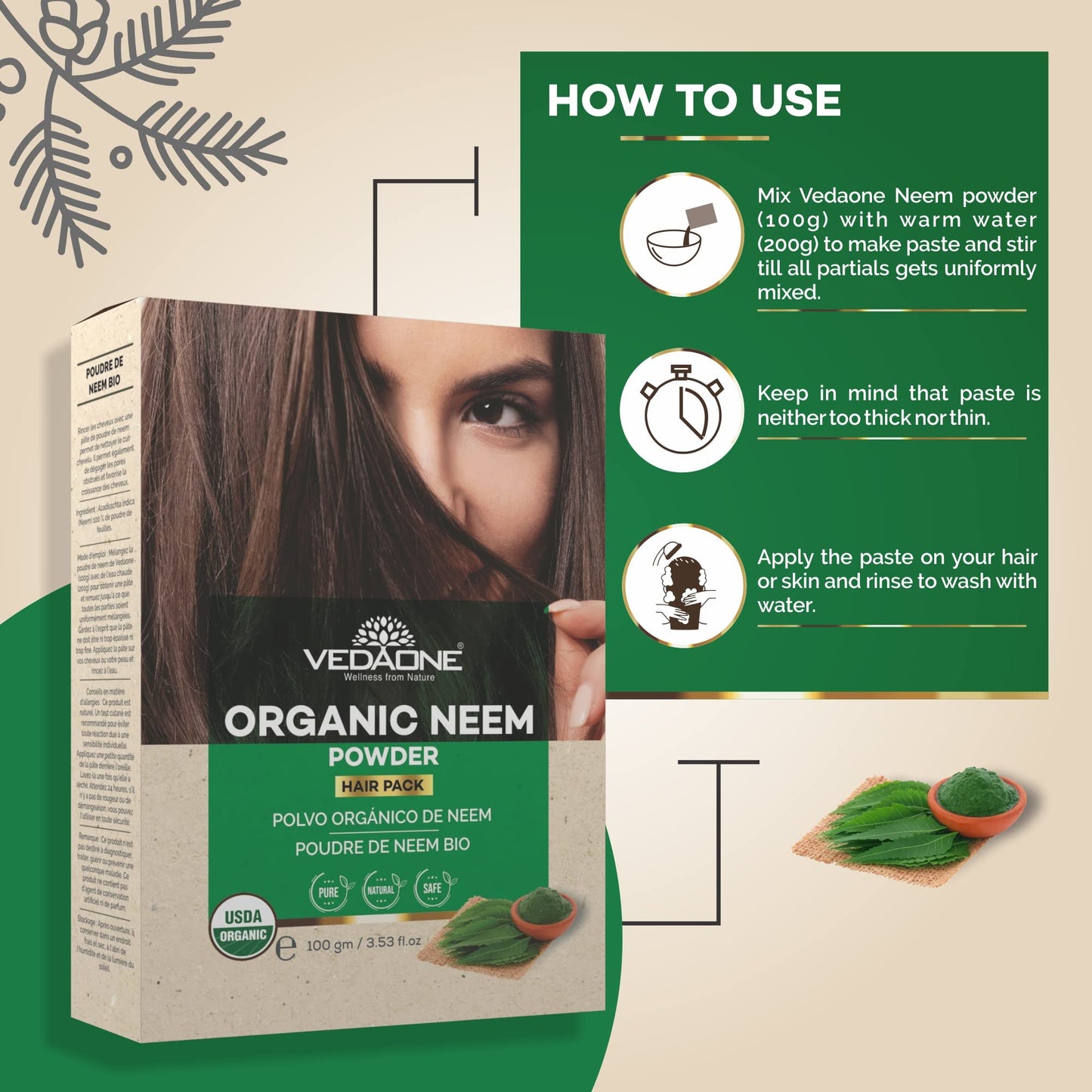 Vedaone Organic Neem Hair Powder 100gm (3.53 Ounce (Pack of 1))