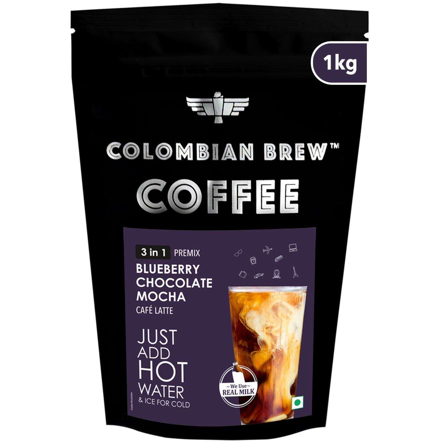Colombian Brew Blueberry Chocolate Mocha Caf Latte, Instant Coffee Powder Pre-Mix (3 in 1) 1kg