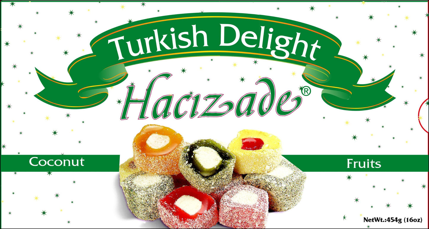 Hacizade Turkish Delight, Coconut Fruits, 16 Ounce