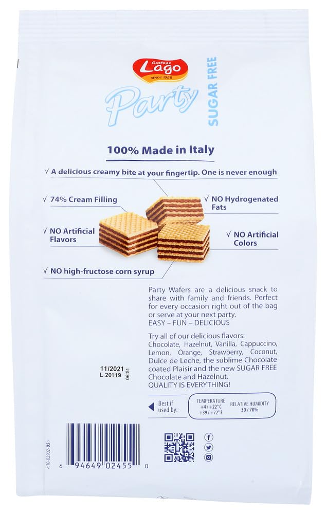 Gastone Lago Party Wafers Chocolate Cream Filling 7.5oz Chocolate Sugar Free