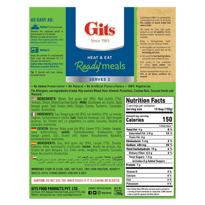 Gits Ready to Eat Dal Tadka, 1800g (Pack of 6 X 300g Each)