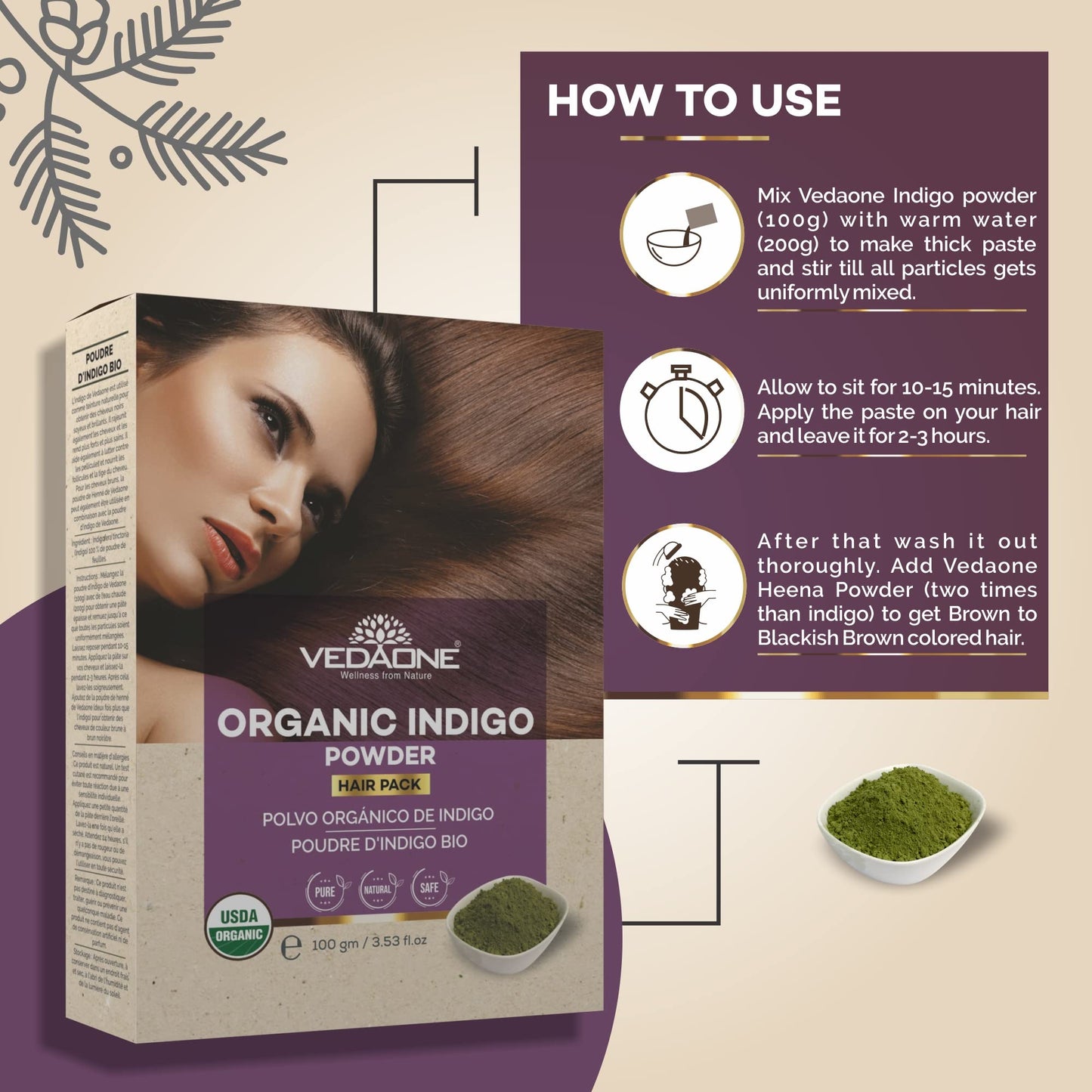 Vedaone Organic Indigo Hair Powder 100gm