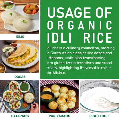 Jiva Organic Idli Rice 10 Pound Bag - Non-GMO, USDA Organic, Vegan, Perfect for Idli & Dosa - Short Grain Parboiled Rice