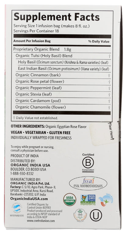 Tulsi Cinnamon Rose- Organic India 18 infusion bags - Food / Masala / Dal