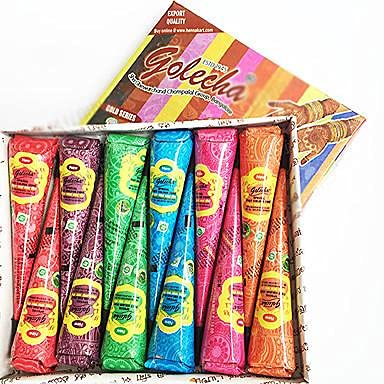 12 x Golecha Multi Color Henna Cones Temporary Tatoo Body Art Ink