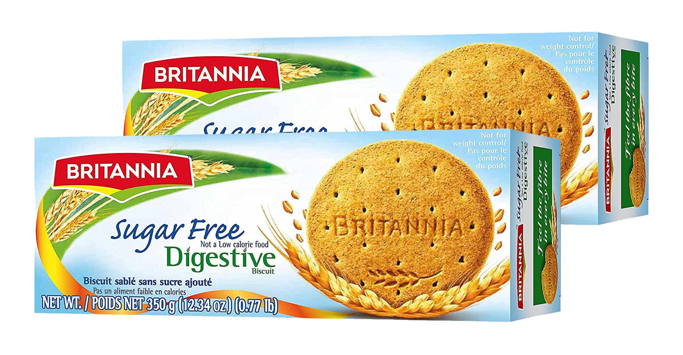 BRITANNIA Digestive Original & Sugar Free Biscuits - Variety Combo Pack - Whole Wheat Flavor Cookies - Tea Time Healthy Snacks - Suitable for Vegetarians (Pack of 2 Each)