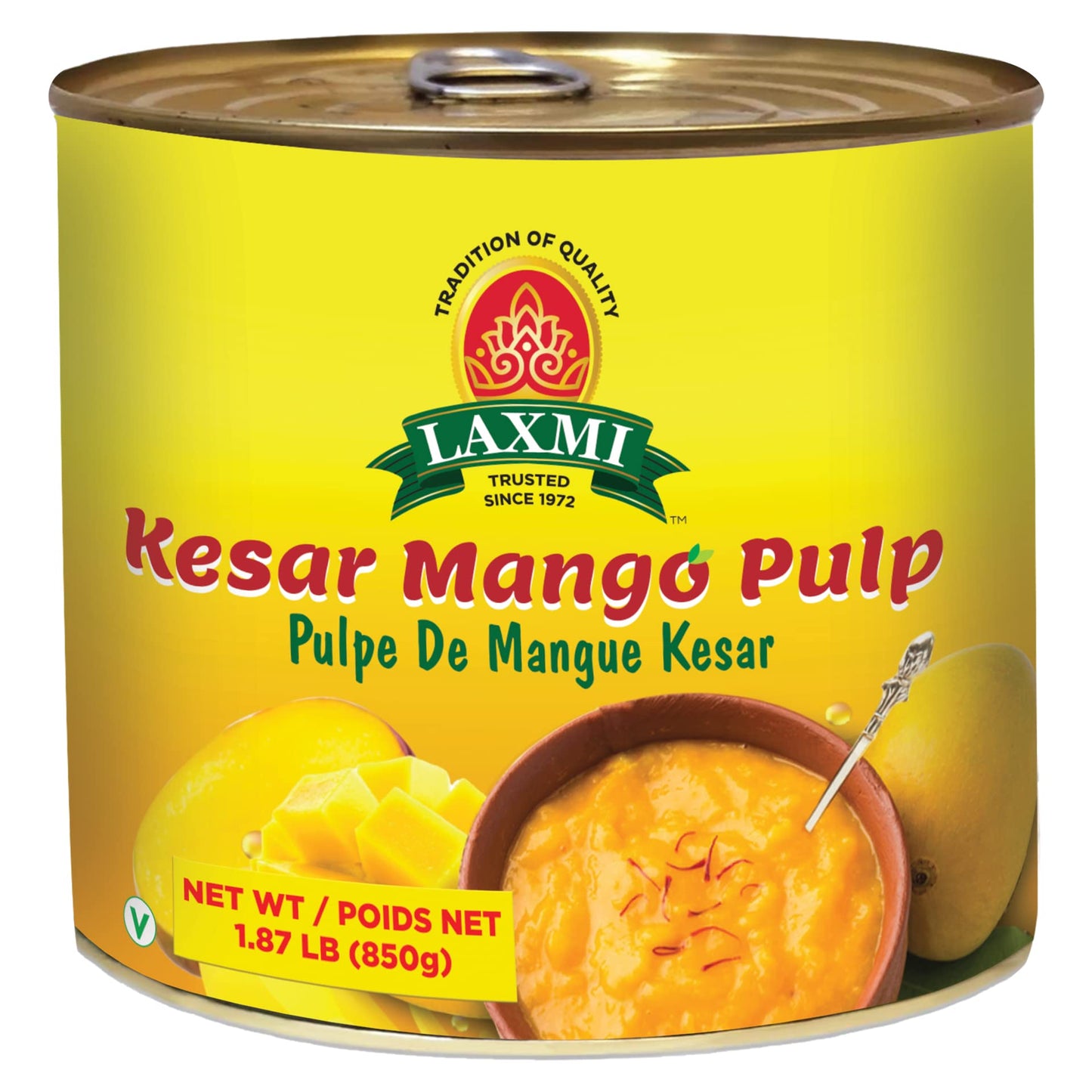 Laxmi All-Natural Kesar Canned Mango Pulp - 850gm - Snacks & Savory