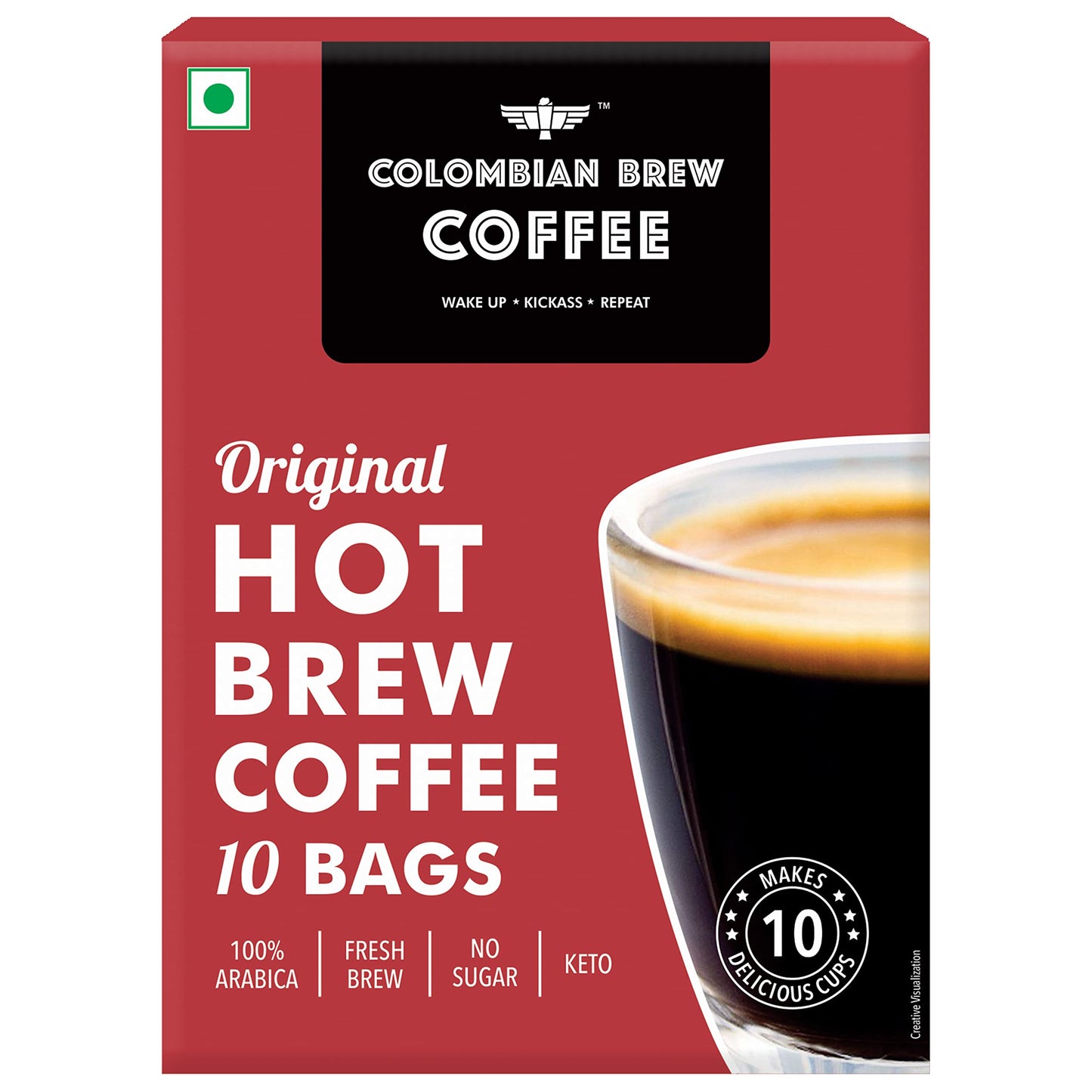 Colombian Brew Coffee Arabica Original Hot Brew 10 Bags, 10 Cups