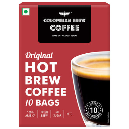 Colombian Brew Coffee Arabica Original Hot Brew 10 Bags, 10 Cups