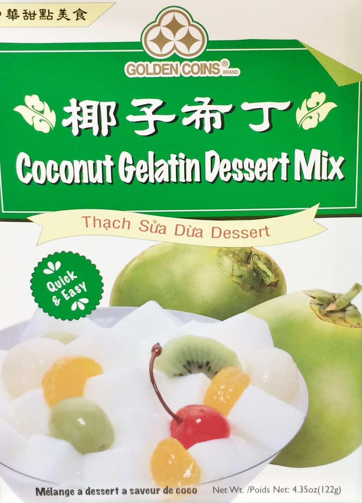 Coconut Galatin Dessert Mix by Golden Coins - 2 x 4.34 oz / 122 g