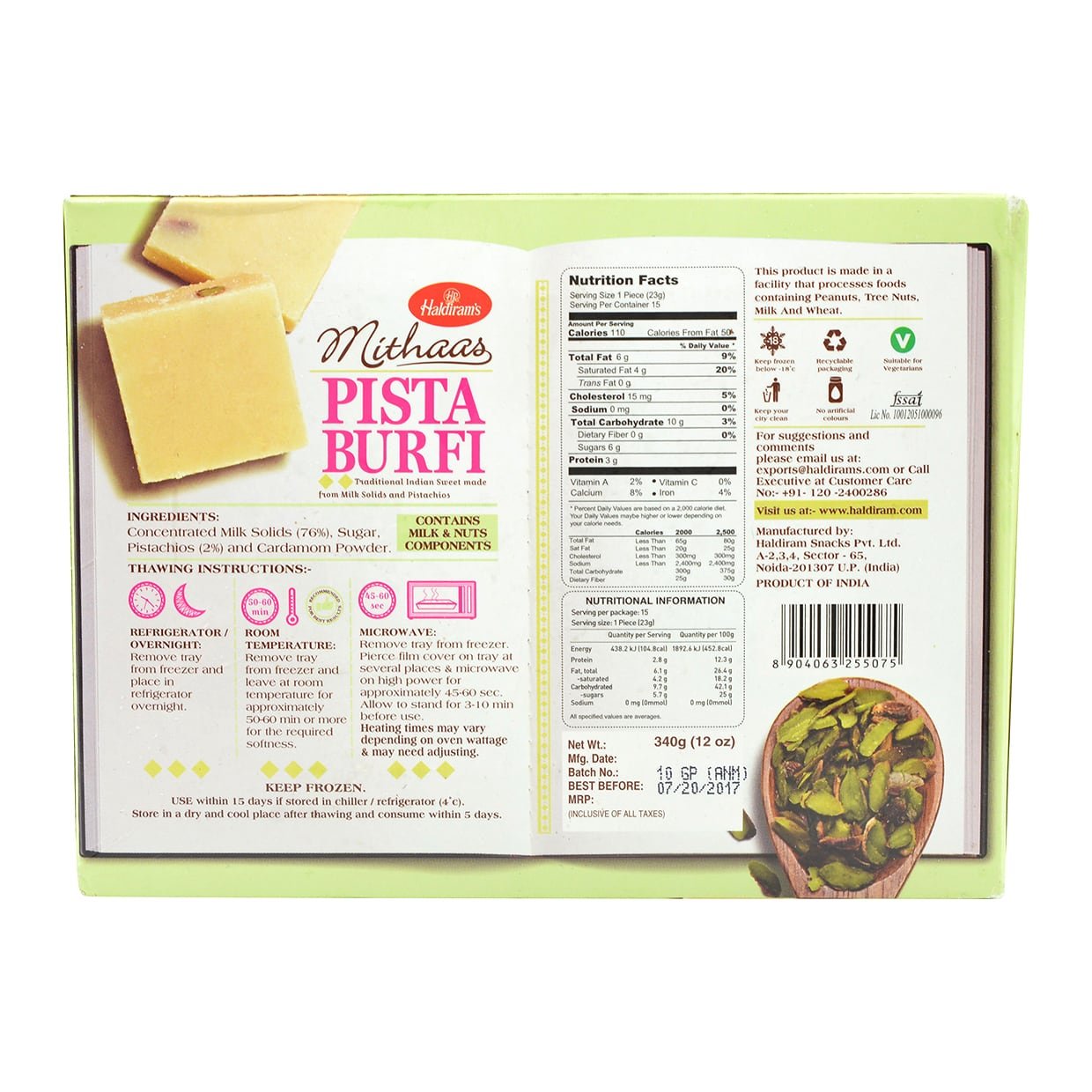 Haldirams, Pista Burfi Indian Sweets, 340 Grams(gm)