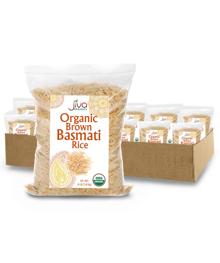 Jiva Organic Brown Basmati Rice 4 Pound Bag - Premium Quality from India (Pack of 8)
