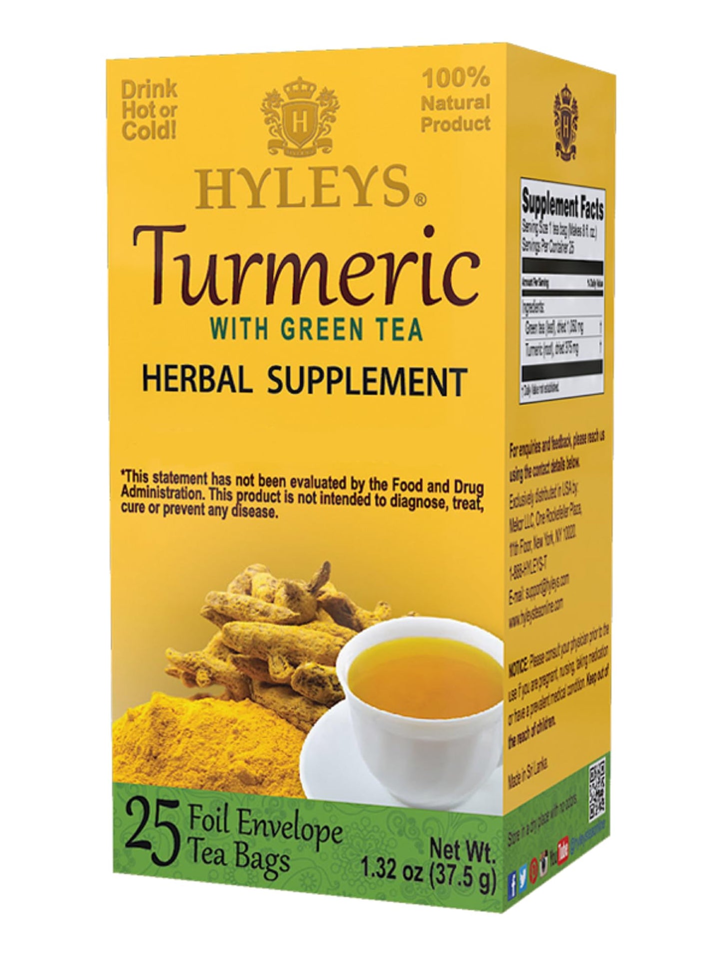 Hyleys Turmeric with Green Tea - 25 Tea Bags