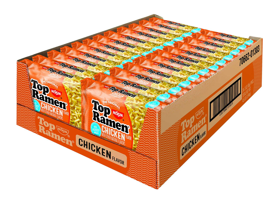 Nissin Top Ramen Chicken Flavor Noodle Soup, 3 Ounce (Pack of 24)